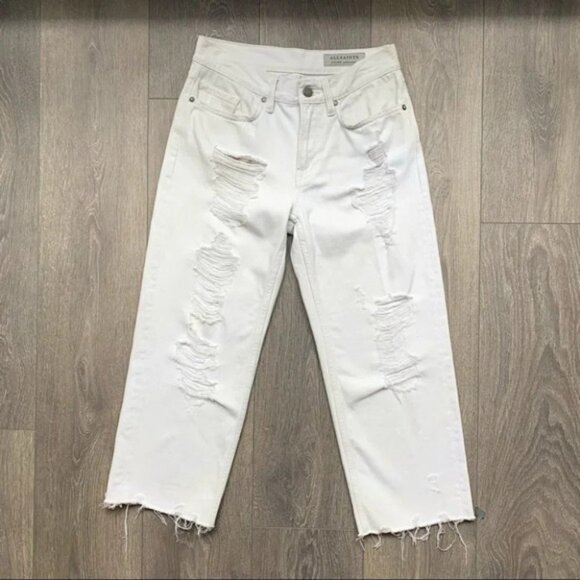 All Saints White Jeans Ivy Destroy Boy Distressed Straight Leg Denim high rise - Picture 7 of 16